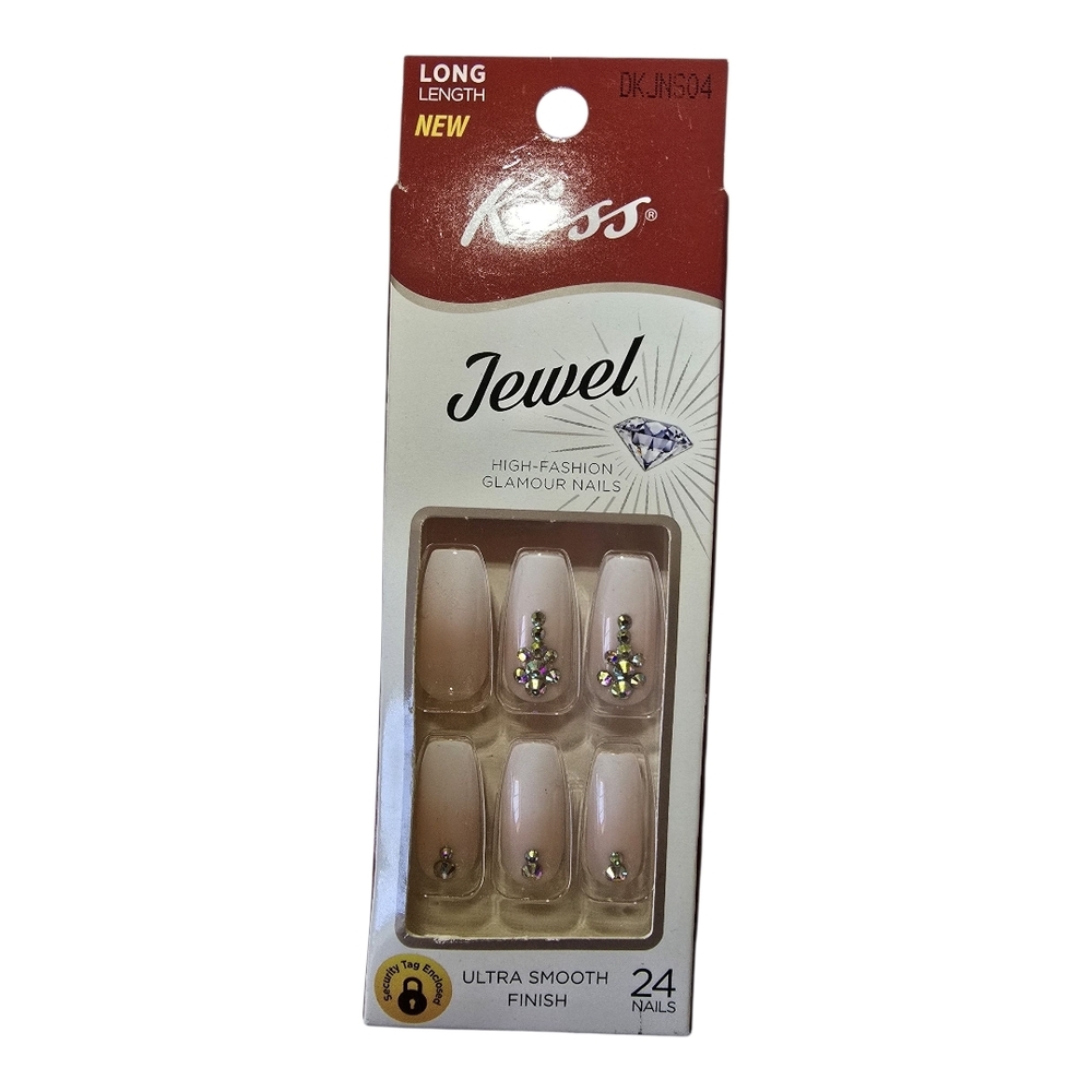 Kiss Jewel Artificial Glamour Nails Glue-on Long Coffin Nude DKJNS04 Marvelous